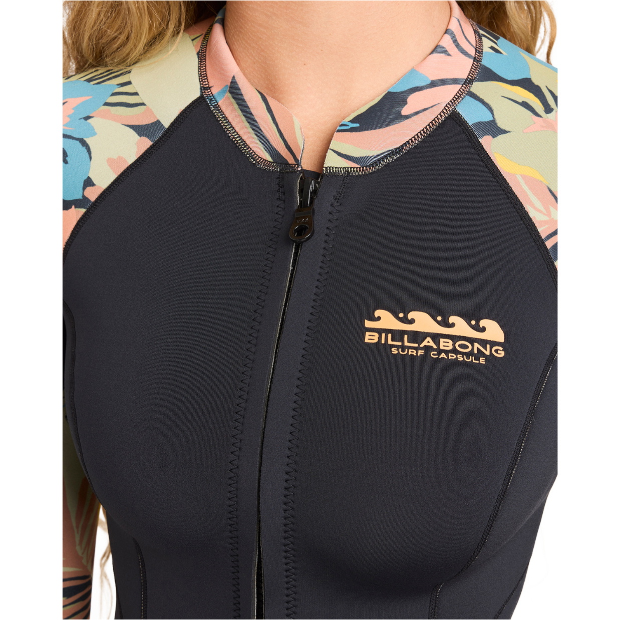 2026 Billabong Womens Salty Dayz Natural 2mm Front Zip Long Sleeve Springsuit Wetsuit 24BW193503 - Black Tropical